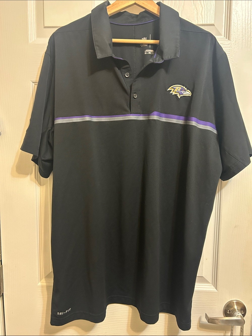 NFL Baltimore Ravens Black Polo with Purple and Gray Stripe XXL